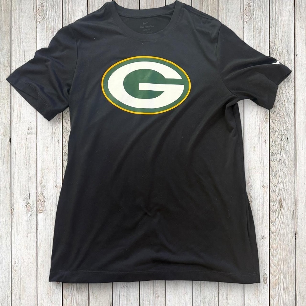 Nike Green Bay Packers Mens Large Black NFL Logo T Shirt Dri Fit